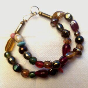 Colored Glass Bead Bracelet Double Strand Hook Closure Vintage Boho